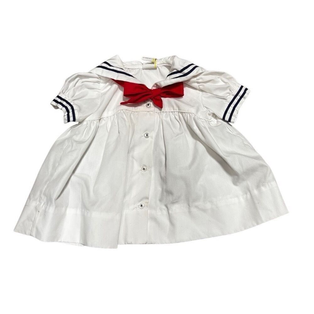Retro Nautical Baby Dress - 3-6 Months - Caplet & Blue Trim